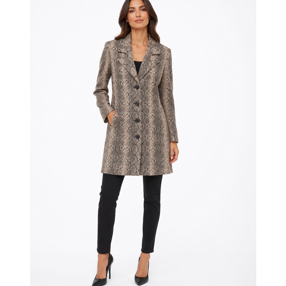 Cabi Snakeskin Print Trench Coat Womens Large Neutral Button Front Jacket